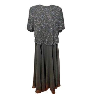 Vintage Brilliante by JA Women Black Beaded Chiffon Long Formal Gown Dress 1X 2X